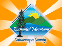 Enchanted Mountains of Cattaraugus County on an orange and white background