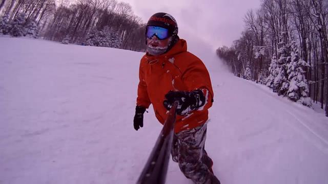 Billy Bacon getting some face shots on the groomers at Holiday Valley Resort in Ellicottville, NY.